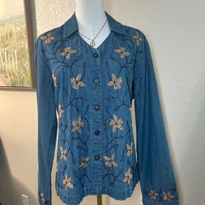 JM Collection Floral Embroidered‎ Button Down Blouse - Size L